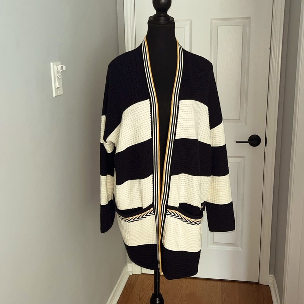 KOOKI. Striped Black and Cream Women's open style cardigan .